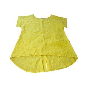 Terzo Millennio Womens Medium Yellow 100% Linen Blouse Tunic Button Back